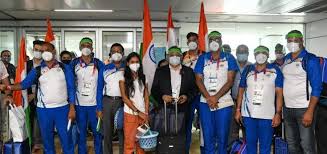 Indian athletes arrive at Delhi airport after flag hoisting at Tokyo Olympics