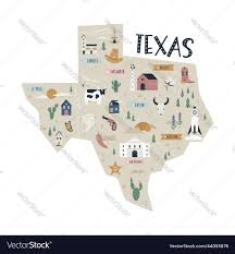 texas map state with landmarks and