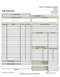 Basic Job Estimate Form Construction Business Cleaning Business
