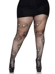 plus size lace skull fishnet tights