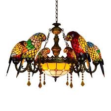Parrot Tiffany Chandeliers 6 Heads Stained Glass Led Ceiling Fixtures Pendant Lamp Stained Glass Chandelier Tiffany Chandelier Tiffany Stained Glass