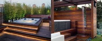 Building a gazebo enclosure helps make your hot tub the focal point of your backyard and designs can include plenty of space for lounge chairs, outdoor kitchens or a bar area. Top 80 Best Hot Tub Deck Ideas Relaxing Backyard Designs