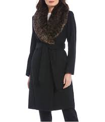 Preston York Faux Fur Leopard Print Shawl Collar Wool Blend Wrap Coat