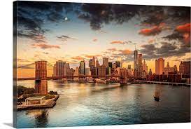 Nyc East River Manhattan Brooklyn Bridge At Sunrise Large Solid Faced Canvas Wall Art Print Great Big Canvas