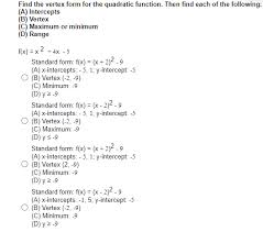 Vertex Form For The Quadratic Function