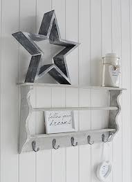 Grey Washed Coat Rack With Shelves For