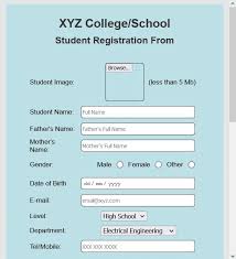 student registration form in html