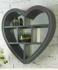 grey heart mirror wall shelf unit home