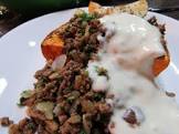 butternut squash with lebanese spiced ground beef and garlic yog