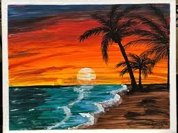 Red Sky Sunset Beach Canvas Board Wall
