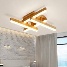 Crossed Lines Living Room Semi Flush Mount Wooden Modern Ceiling Light Fixture In Wood Beautifulhalo Com