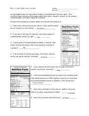 nutrition label worksheet