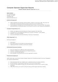 Cover Letter For Computer Operator Computer Operator Resume Resume