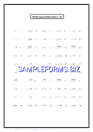 Perfect Square Roots Chart 1 50 Pdf Free 1 Pages