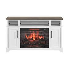 Home Decorators Collection Hillrose 52 In Freestanding Electric Fireplace Tv Stand In White With Rustic Taupe Oak Top