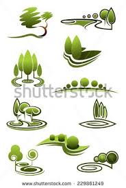 Green Trees In Landscapes Icons With