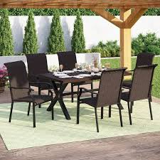 7pc Patio Dining Set With Rattan Arm