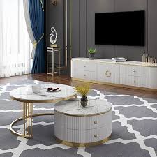 White Round Nesting Wooden Coffee Table