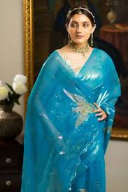 light blue las chiffon saree with
