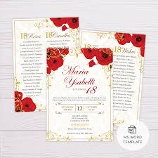 Red Flowers Gold Ornaments Royal Debut Invitation Template