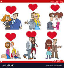 funny cartoon couples in love on