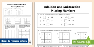 And Subtraction Missing Number Worksheet