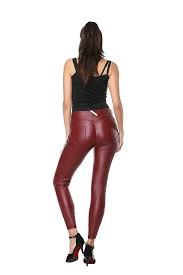 Faux Leather Pu Elastic Shaping Hip Push Up Pants Black Sexy Leggings For Women