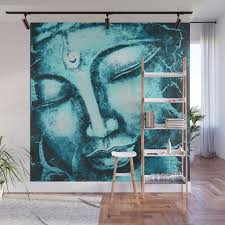 Turquoise Buddha Face Wall Mural By