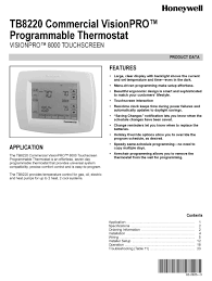 Features • large, clear display with backlighting—current temperature, set temperature and time are. Honeywell Visionpro Tb8220 User Manual Pdf Download Manualslib
