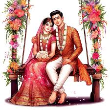 indian wedding couple sitting on fl