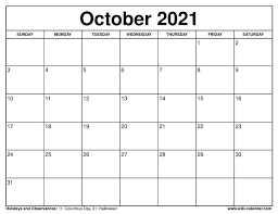 Printable calendar template for monthly, weekly, and yearly calendars. Free Printable October 2021 Calendars