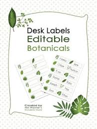 Editable Classroom Desk Labels Name Tags Botanical Plant Leaves Theme