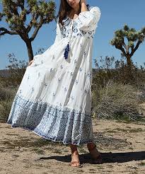 Anandas Collection White Blue Long Sleeve Maxi Dress Plus