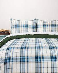 Blue And White Plaid Twin Duvet Cover Set