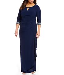 Alex Evenings Plus Size Side Ruched Embellished Cuff Gown