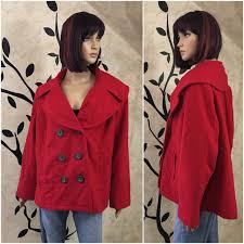 Red Wool Coat Red Pea Coat Warm Coat