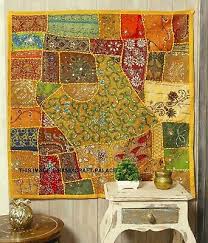 Yellow Indian Vintage Beaded Tapestry