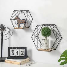 set of 2 hexagon cube wall shelf