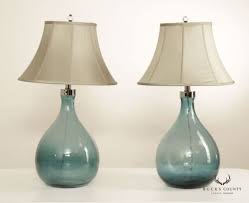 Vintage Blue Glass Pair Of Table Lamps