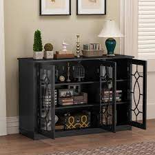 Black Wood Console Table With 6 Shelves