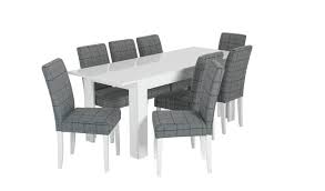 9pc dining set, glass top extendable table and 8 white faux leather chairs holiday furniture bash $1599 dimensions: Buy Habitat Miami White Gloss Extending Table 8 Chair Blue Dining Table And Chair Sets Argos