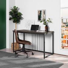 How to build a modern built in desk for your office. Furniturer Computer Desk 47 2 In W Brown Metal Frame Mdf Wood Zen Desk The Home Depot