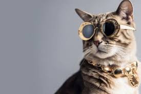 cute cat wearing golden sungles and