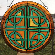 Burnt Orange Round Celtic Stained Glass