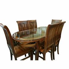 Oval Glass Top Teakwood Dining Table Set