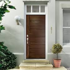 Mp Doors 36 In X 80 In Medium Oak Right Hand Inswing Contemporary Teak Stained Fiberglass Prehung Front Door
