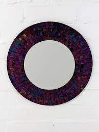 Round Purple Mosaic Mirror 40 Cm