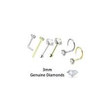 Details About 3mm Genuine Real Diamond Nose Ring Stud L Bend Screw Yellow Gold White Gold