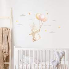 flying bunny with balloons wall decal