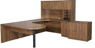 Modern Walnut Peninsula Desk With Hutch